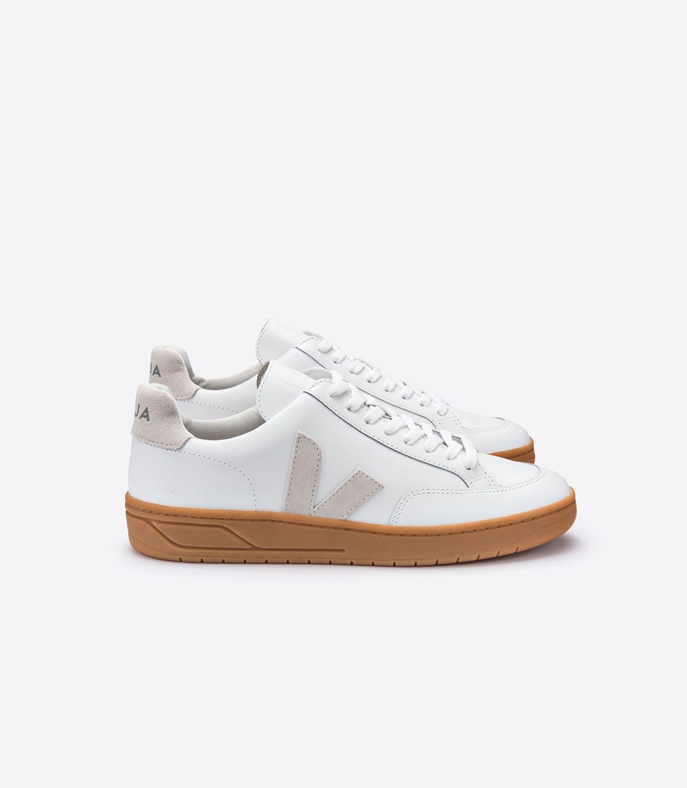 Veja Trainers Mens White/Beige - V-12 Leather - ONQU-68075